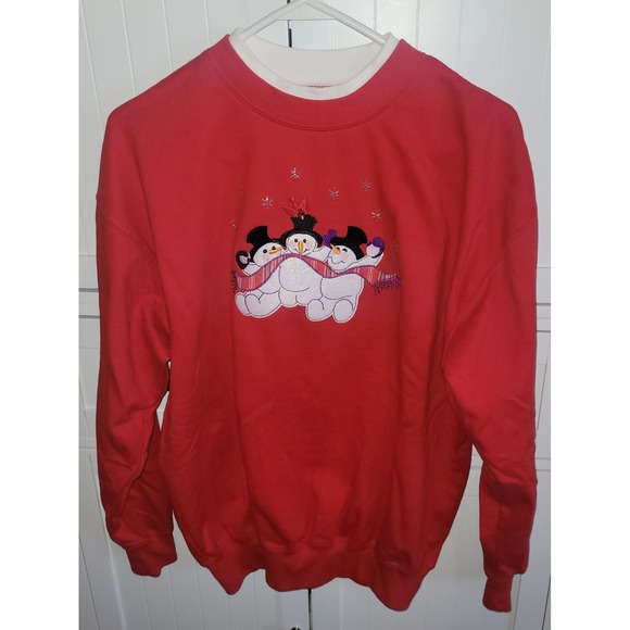 MG Sportswear Tops - Red Snowman Scarf Graphic Sweatshirt Pullover grannycore Crew‎ Neck Medium y2k